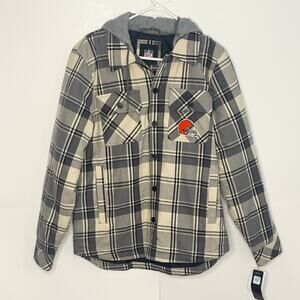 Mens NFL Apparel Cleveland Browns Plaid Hooded Jacket Size Medium